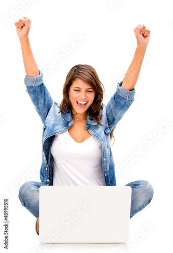 Photo: Happy woman with a computer Happy woman with a computer