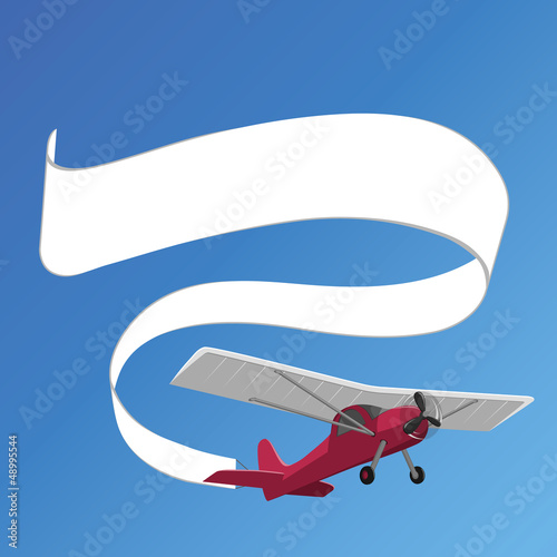 Vector: plane pulling white banner on the background of clear sky plane pulling white banner on the background of clear sky