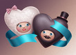 two funny cute happy wedding hearts