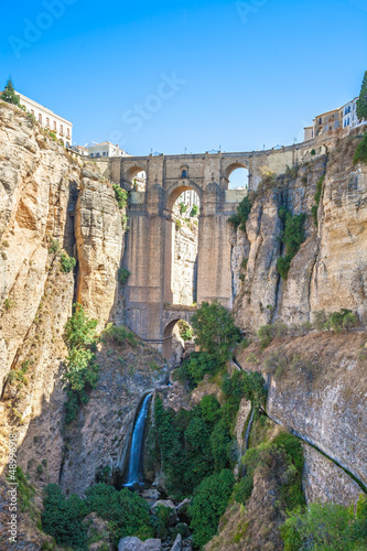 Photo: New bridge and falls in Ronda white village. Andalusia, Spain. New bridge and falls in Ronda white village. Andalusia, Spain.