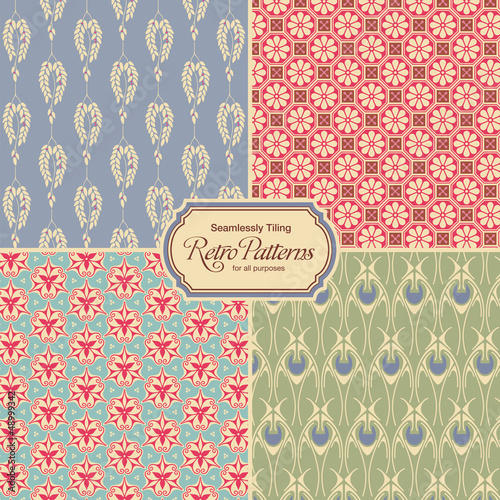 Vector: pastel-colored retro patterns - set of four vintage designs pastel-colored retro patterns - set of four vintage designs