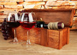 composition of wine,box and grapes