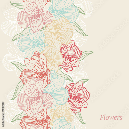 Vector: Abstract vintage seamless flower pattern with orchid. Abstract vintage seamless flower pattern with orchid.