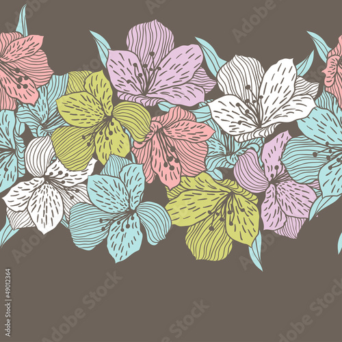 Vector: Abstract vintage seamless flower pattern with orchid. Abstract vintage seamless flower pattern with orchid.