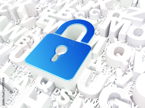 Illustration: Safety concept: Closed Padlock on alphabet Safety concept: Closed Padlock on alphabet