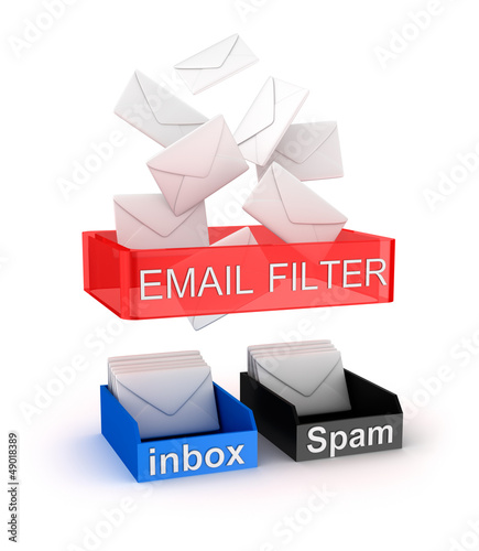 Illustration: Concept of email filter in work. Concept of email filter in work.