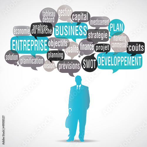 Illustration: nuage de mots bulles silhouette : business plan nuage de mots bulles silhouette : business plan