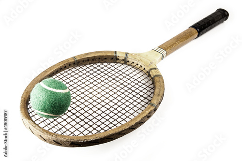 Photo: wooden tennis racket in frame wooden tennis racket in frame