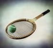 vintage tennis racket and ball