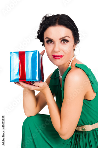 Photo: happy woman with gift box happy woman with gift box