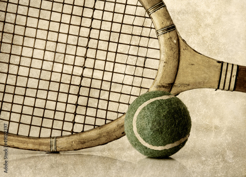 Photo: retro tennis ball and racket retro tennis ball and racket
