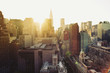 New York City Manhattan skyline view at sunshine. New York City Manhattan skyline view at sunshine.