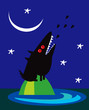 Wolf howling on the moon