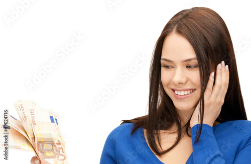 Photo: woman with euro cash money woman with euro cash money