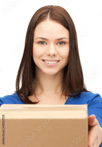 Photo: woman with cardboard box woman with cardboard box