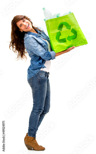 Photo: Woman with a recycle bag Woman with a recycle bag