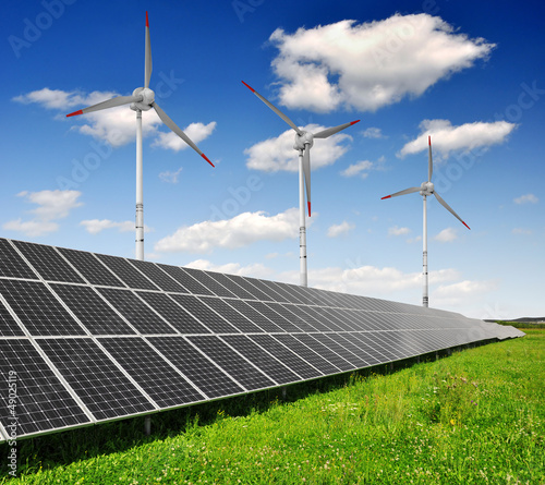 Photo: solar energy panels and wind turbine solar energy panels and wind turbine