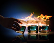 Three glasses of burning emerald absinthe