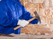 Masonry mason stonecutter man with hammer working