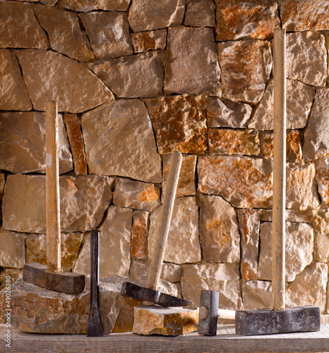 Photo: Hammer tools of stonecutter masonry work Hammer tools of stonecutter masonry work