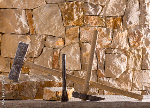 Photo: Hammer tools of stonecutter masonry work Hammer tools of stonecutter masonry work