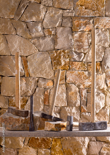 Photo: Hammer tools of stonecutter masonry work Hammer tools of stonecutter masonry work