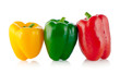 Three colors Paprika isolated on white