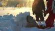 Video: Child breaks built a snow pyramid Child breaks built a snow pyramid