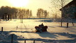 Young couple hugging and falling in the snow