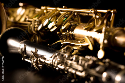 Photo: Classic music Sax tenor saxophone and clarinet in black Classic music Sax tenor saxophone and clarinet in black
