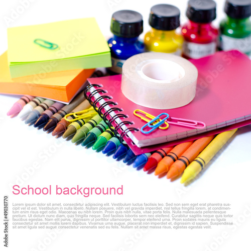 Photo: School supplies on white background School supplies on white background