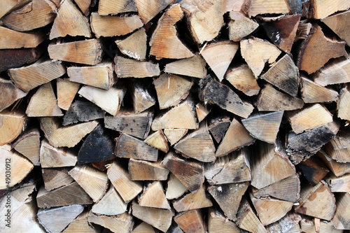 Photo: Neatly stacked split logs for firewood Neatly stacked split logs for firewood