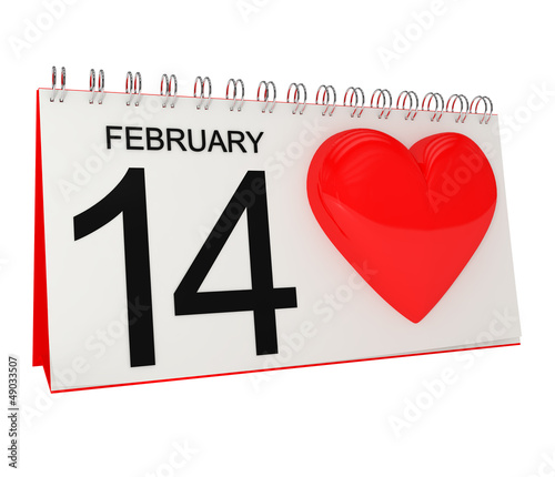 Illustration: Valentines Day Calendar Page with Heart Valentines Day Calendar Page with Heart