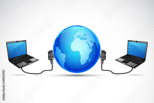 Vector: Computer connected with Globe Computer connected with Globe