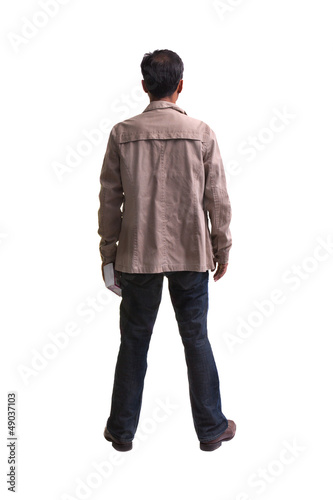Photo: rear view of asian man forty year old isolated on white rear view of asian man forty year old isolated on white