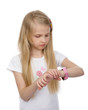 cute girl checking the time. isolated on white