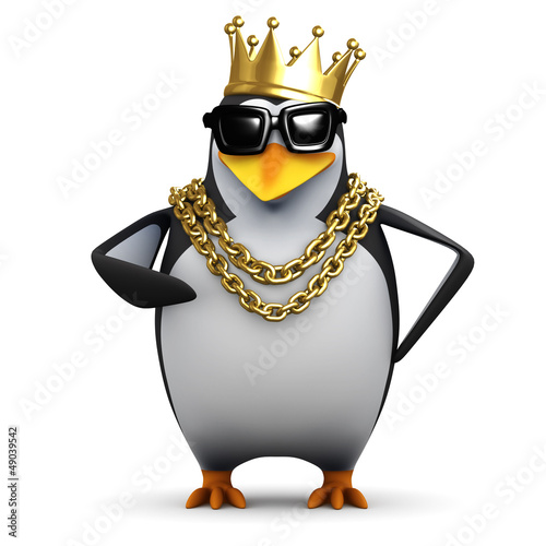 Illustration: Penguin rapper with gold crown Penguin rapper with gold crown