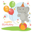 Vector: Happy Birthday card with cute elephant . Happy Birthday card with cute elephant .