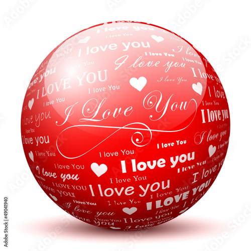 Vector: Kugel, I Love You, Text, Herz, Ich liebe Dich, Rot, Design, 3D Kugel, I Love You, Text, Herz, Ich liebe Dich, Rot, Design, 3D