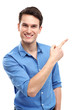 Young man pointing