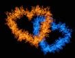 Illustration: orange and blue heart shape flame isolated on black orange and blue heart shape flame isolated on black
