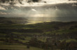 Stunning sun beams over Big Moor in Peak District National Park