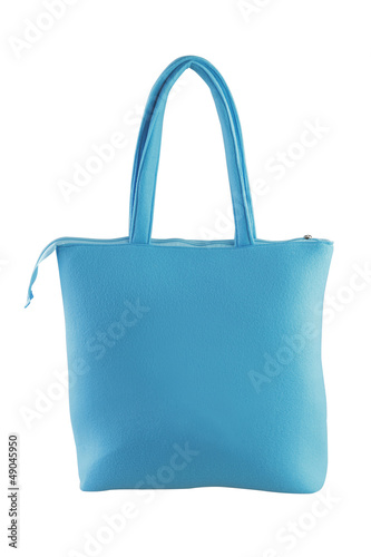 Photo: Light blue fabric lady handbag. Light blue fabric lady handbag.