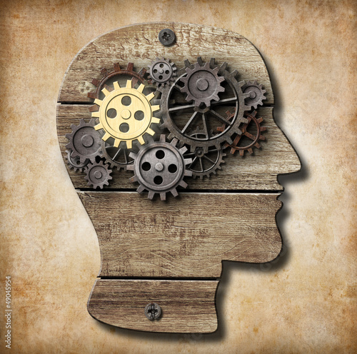Illustration: Brain model made from rusty metal gears and gold one Brain model made from rusty metal gears and gold one