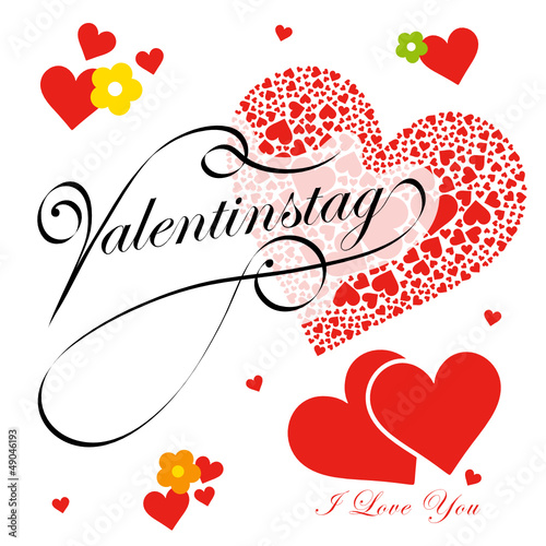 Vector: Valentinstag -14. Februar, I love you, Herzen, Blumen, Design Valentinstag -14. Februar, I love you, Herzen, Blumen, Design
