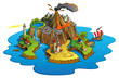 Wonder island with town and villages, vector
