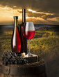 Foto: still life with red wine on vineyard still life with red wine on vineyard