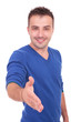 casual man welcoming you with a handshake