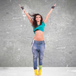 Photo: woman dancer making the y pose woman dancer making the y pose