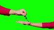 Video: Pick up the keys and shaking hands on a green background Pick up the keys and shaking hands on a green background